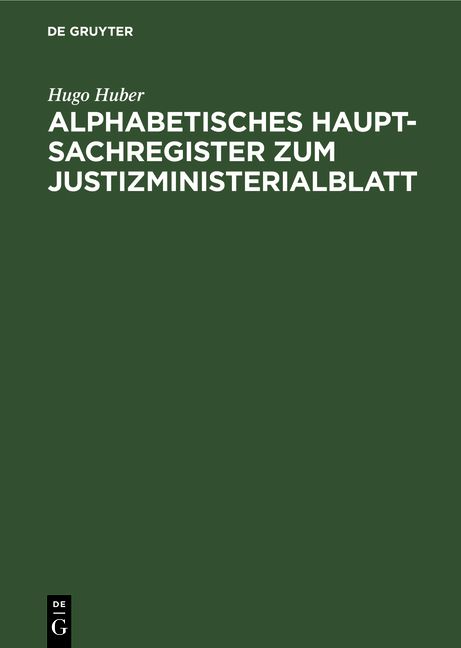 Produktbild: Alphabetisches Haupt-Sachregister zum Justizministerialblatt