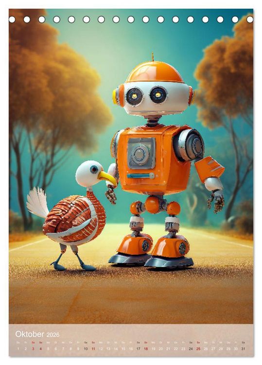 Produktbild: RoboLife - Niedliche Blechfreunde im Alltag (Tischkalender 2026 DIN A5 hoch), CALVENDO Monatskalender
