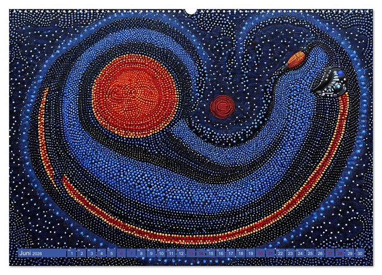 Produktbild: Traumzeit - KI-generierte Aborigine-Kunst aus dem Herzen Australiens (Wandkalender 2026 DIN A2 quer), CALVENDO Monatskalender