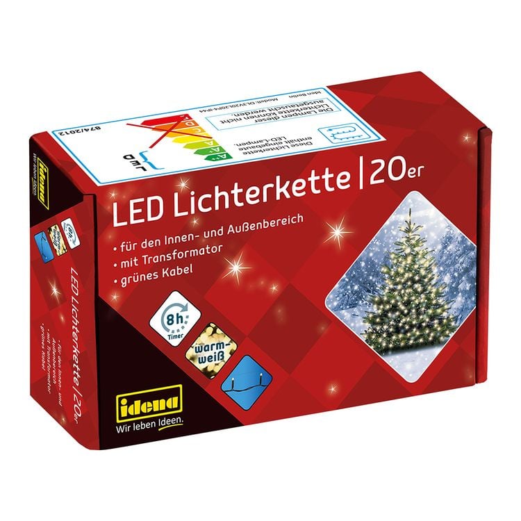 Produktbild: Idena Lichterkette 20 LED warmweiß 8h Timer 3,9m