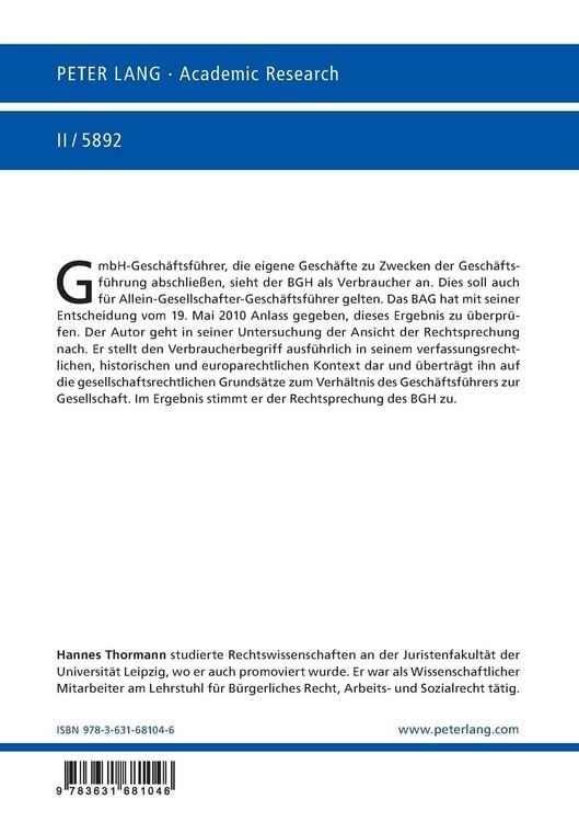 Produktbild: Der GmbH-Gesch&auml;ftsf&uuml;hrer als Verbraucher