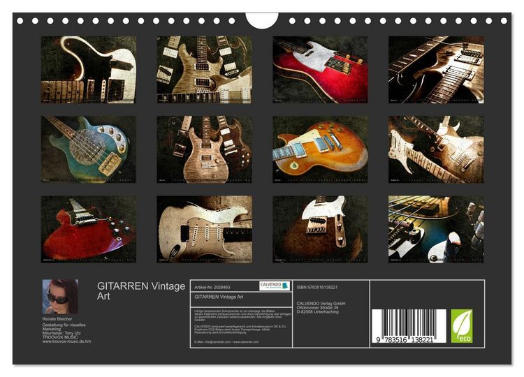 Produktbild: GITARREN Vintage Art (Wandkalender 2026 DIN A4 quer), CALVENDO Monatskalender