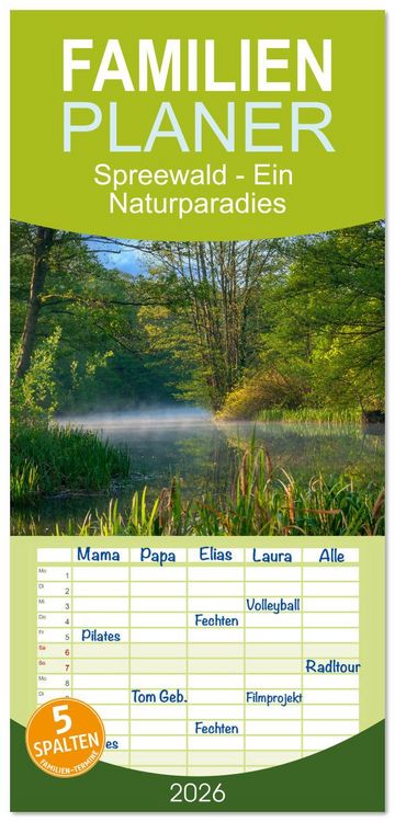 Produktbild: Familienplaner 2026 - Spreewald - Ein Naturparadies mit 5 Spalten (Wandkalender, 21 x 45 cm) CALVENDO