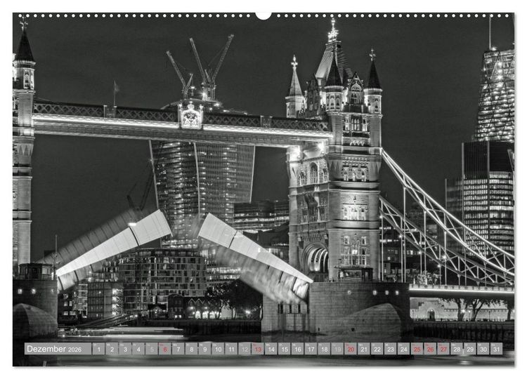 Produktbild: London in Schwarz-Wei&szlig; (Wandkalender 2026 DIN A2 quer), CALVENDO Monatskalender