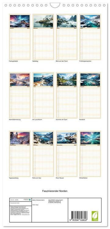 Produktbild: Familienplaner 2027 - Faszinierender Norden mit 5 Spalten (Wandkalender, 21 x 45 cm) CALVENDO
