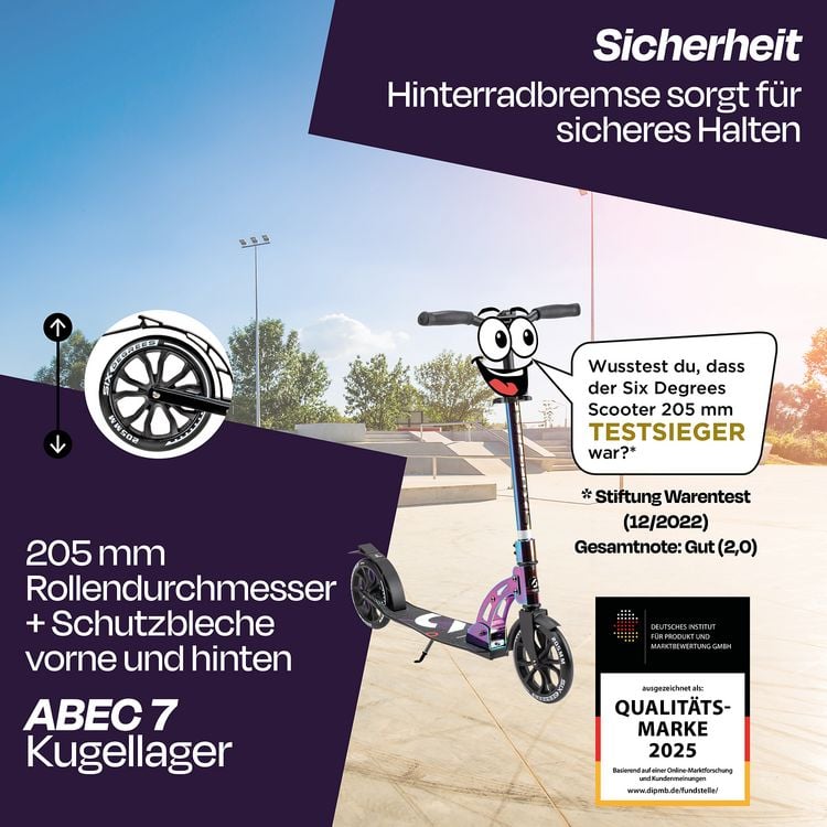 Produktbild: SIX DEGREES Aluminium Scooter 205 mm neochrome Special-Edition