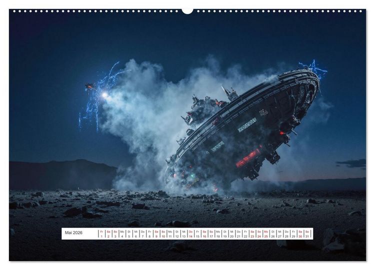 Produktbild: Fliegende Untertasse - Die gro&szlig;e Fantasiereise (hochwertiger Premium Wandkalender 2026 DIN A2 quer), Kunstdruck in Hochglanz