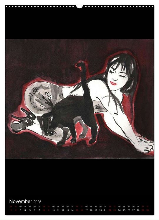 Produktbild: Kesse Mietzen - Burlesque cats II - mit flotten Linien gezeichnete Pin-up Katzen (hochwertiger Premium Wandkalender 2025 DIN A2 hoch), Kunstdruck in Hochglanz