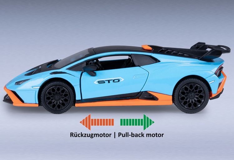 Produktbild: Lamborghini Hurac&aacute;n STO Diecast 1:32 blau inkl. Knopfzellen