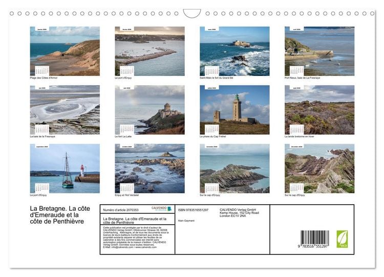 Produktbild: La Bretagne. La c&ocirc;te d'Emeraude et la c&ocirc;te de Penthi&egrave;vre (Calendrier mural 2026 DIN A3 vertical), CALVENDO calendrier mensuel
