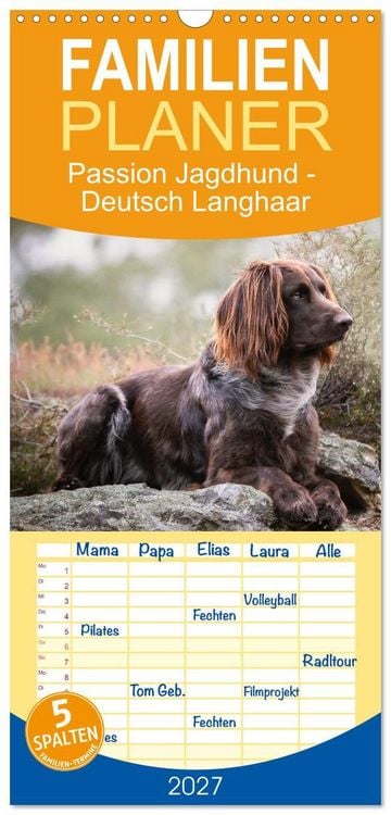 Produktbild: Familienplaner 2027 - Passion Jagdhund - Deutsch Langhaar mit 5 Spalten (Wandkalender, 21 x 45 cm) CALVENDO