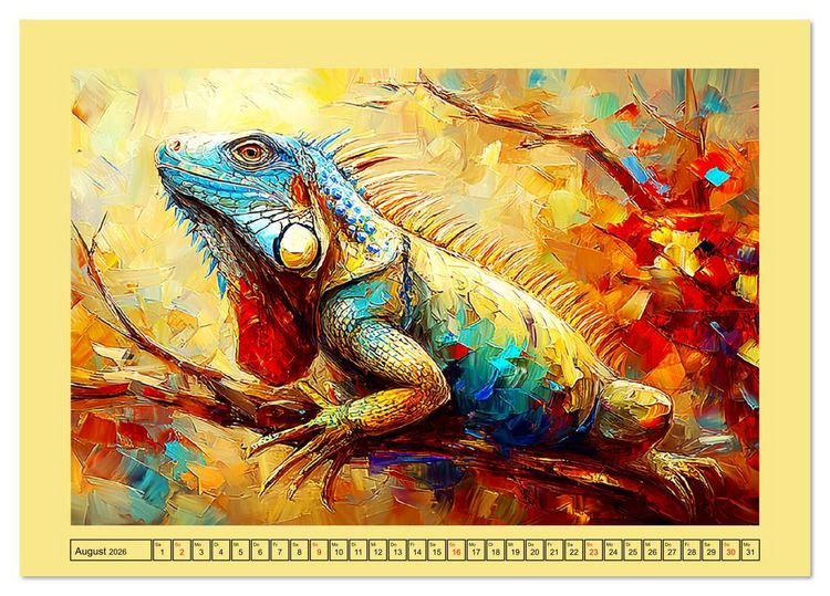 Produktbild: Imposante Reptilien. Faszinierende Tiere in moderner &Ouml;loptik (Tischkalender 2026 DIN A5 quer), CALVENDO Monatskalender
