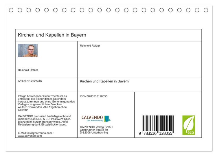 Produktbild: Kirchen und Kapellen in Bayern (Tischkalender 2026 DIN A5 quer), CALVENDO Monatskalender