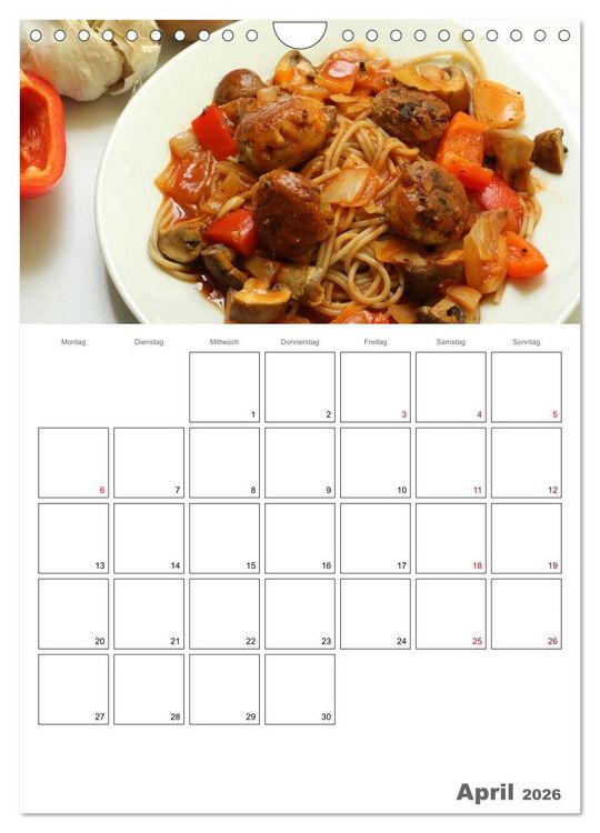 Produktbild: Pasta mit Gem&uuml;se (Wandkalender 2026 DIN A4 hoch), CALVENDO Monatskalender