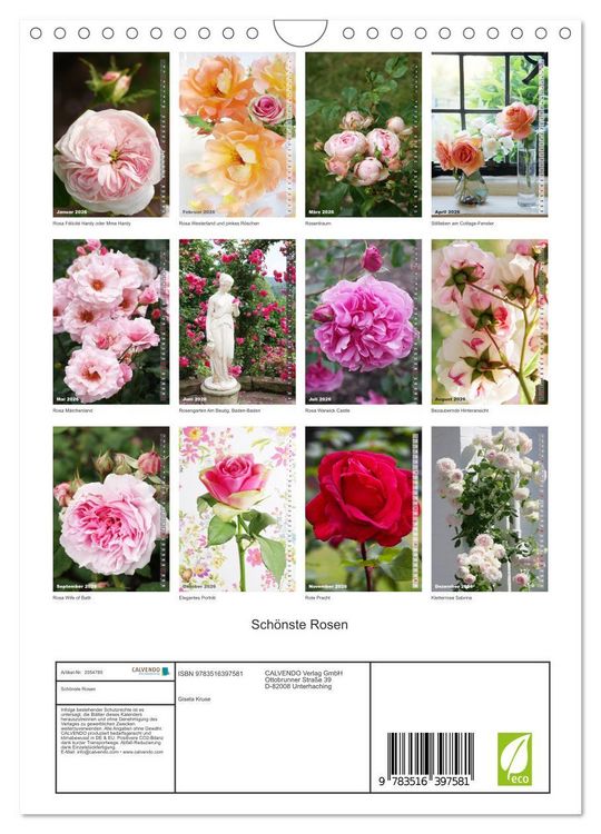 Produktbild: Sch&ouml;nste Rosen (Wandkalender 2026 DIN A4 hoch), CALVENDO Monatskalender