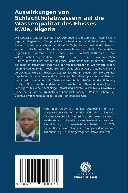 Produktbild: Auswirkungen von Schlachthofabw&auml;ssern auf die Wasserqualit&auml;t des Flusses K/Ala, Nigeria