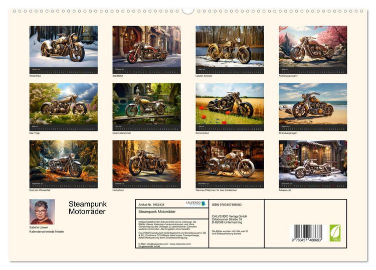 Produktbild: Steampunk Motorr&auml;der (hochwertiger Premium Wandkalender 2026 DIN A2 quer), Kunstdruck in Hochglanz