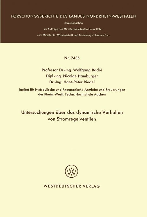 Produktbild: Untersuchungen &uuml;ber das dynamische Verhalten von Stromregelventilen