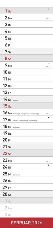 Produktbild: Streifenplaner XL ROT 2026 - Streifenkalender 15x64 cm - Wandplaner - Küchenkalender - schmales Design - eine Spalte - Langplaner