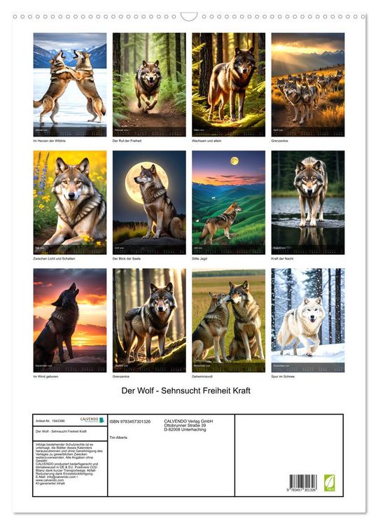 Produktbild: Der Wolf - Sehnsucht Freiheit Kraft (Wandkalender 2026 DIN A2 hoch), CALVENDO Monatskalender