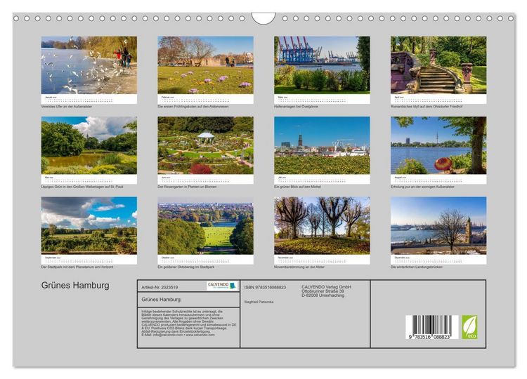 Produktbild: Gr&uuml;nes Hamburg (Wandkalender 2026 DIN A3 quer), CALVENDO Monatskalender
