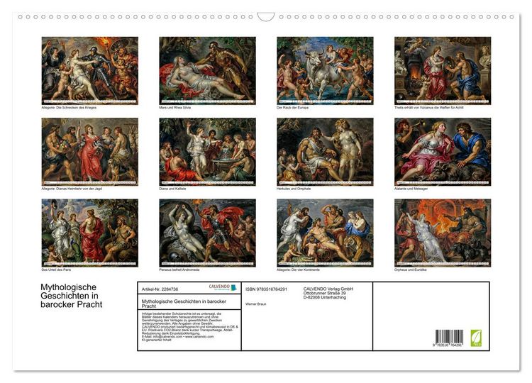 Produktbild: Mythologische Geschichten in barocker Pracht (Wandkalender 2027 DIN A2 quer), CALVENDO Monatskalender