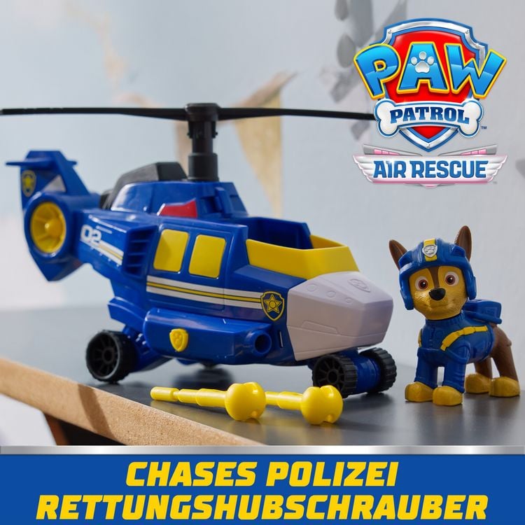 Produktbild: PAW Patrol Air Rescue, Chases Polizei-Rettungshubschrauber mit Geschoss-Abwurf und Chase Spielfigur (Basis Fahrzeug)