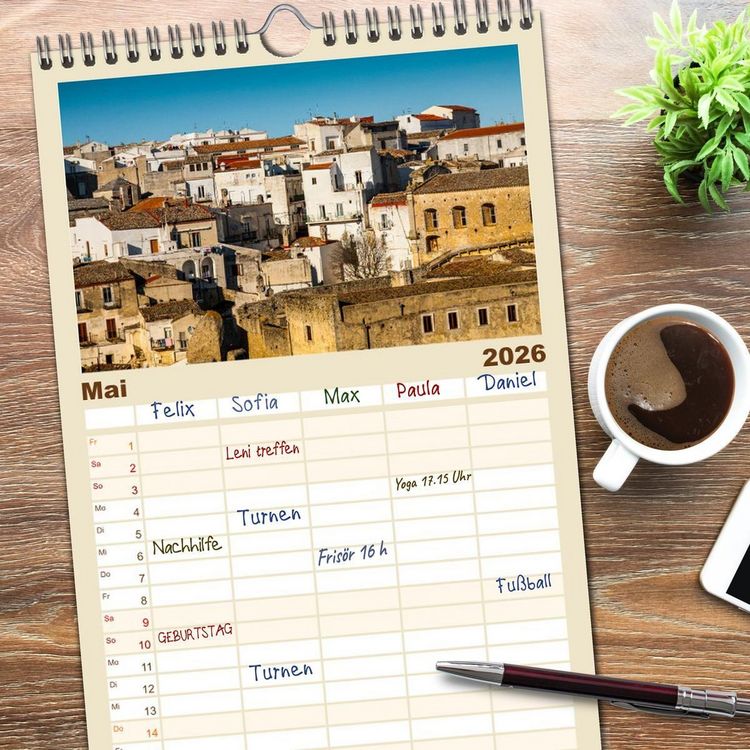Produktbild: Familienplaner 2026 - Bella Italia. Farben des S&uuml;dens mit 5 Spalten (Wandkalender, 21 x 45 cm) CALVENDO