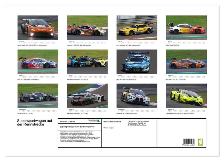 Produktbild: Supersportwagen auf der Rennstrecke (Wandkalender 2026 DIN A2 quer), CALVENDO Monatskalender