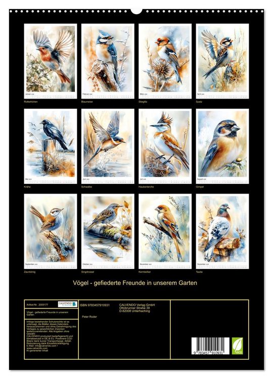 Produktbild: V&ouml;gel - gefiederte Freunde in unserem Garten (hochwertiger Premium Wandkalender 2026 DIN A2 hoch), Kunstdruck in Hochglanz