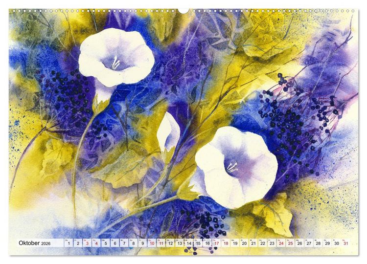 Produktbild: Blumenaquarelle aus der N&auml;he (hochwertiger Premium Wandkalender 2026 DIN A2 quer), Kunstdruck in Hochglanz