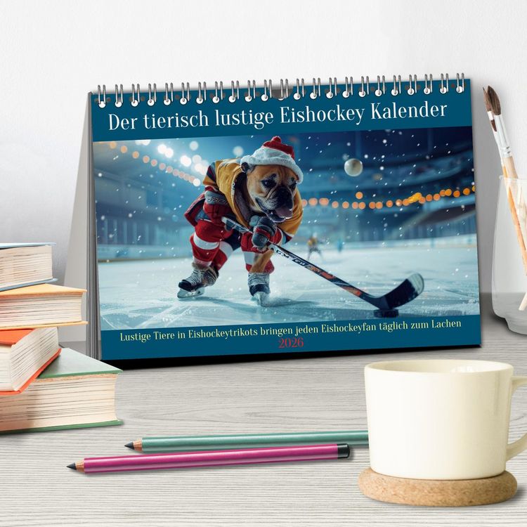 Produktbild: Der tierisch lustige Eishockey Kalender (Tischkalender 2026 DIN A5 quer), CALVENDO Monatskalender