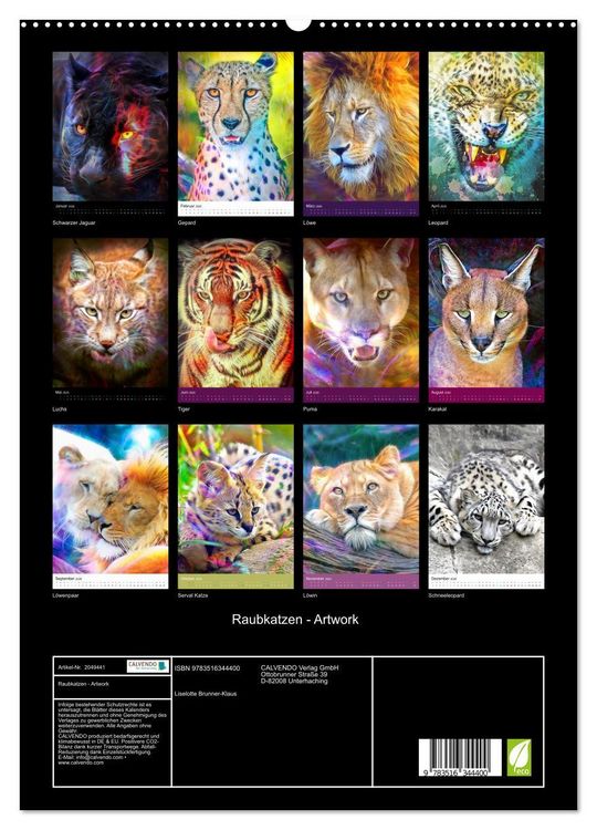 Produktbild: Raubkatzen - Artwork (hochwertiger Premium Wandkalender 2026 DIN A2 hoch), Kunstdruck in Hochglanz