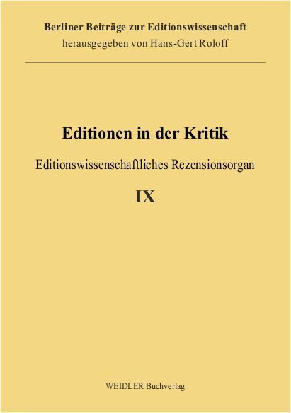Produktbild: Editionen in der Kritik 9