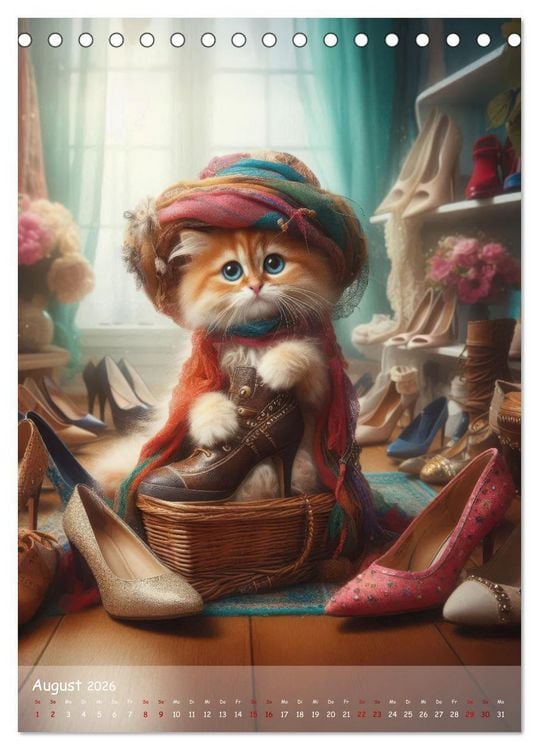 Produktbild: Katzen im Boho-Look - Ein Jahr voller Vielfalt und Charme mit niedlichen Samtpfoten (Tischkalender 2026 DIN A5 hoch), CALVENDO Monatskalender