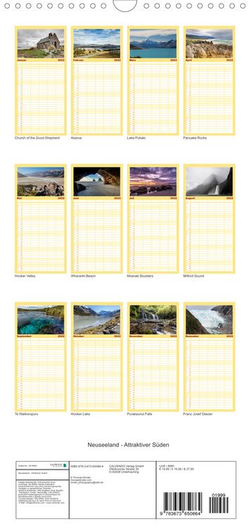 Produktbild: Familienplaner Neuseeland - Attraktiver S&uuml;den (Wandkalender 2022 , 21 cm x 45 cm, hoch)