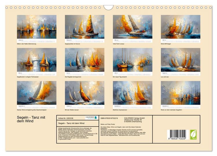 Produktbild: Segeln - Tanz mit dem Wind (Wandkalender 2027 DIN A3 quer), CALVENDO Monatskalender