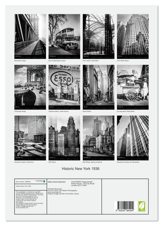 Produktbild: Historic New York 1936 (Wall Calendar 2026 DIN A3 portrait), CALVENDO 12 Month Wall Calendar