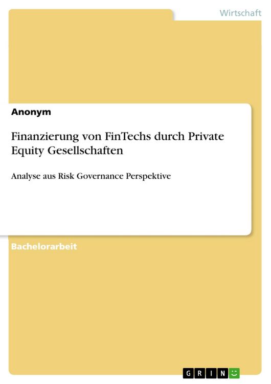 Produktbild: Finanzierung von FinTechs durch Private Equity Gesellschaften