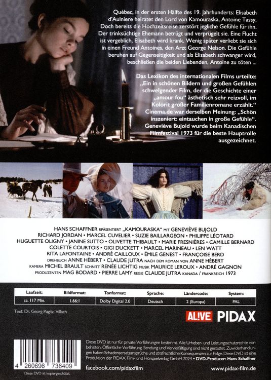Produktbild: Kamouraska - Eine m&ouml;rderische Liebe / Preisgekr&ouml;ntes Filmdrama nach dem gleichnamigen Romanklassiker von Anne H&eacute;bert (Pidax Arthouse)