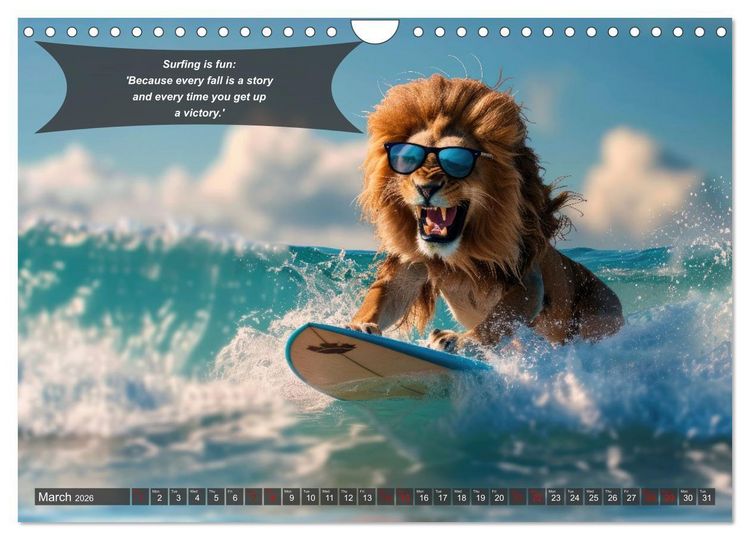 Produktbild: A year of fun with surfing animals (Wall Calendar 2026 DIN A4 landscape), CALVENDO 12 Month Wall Calendar