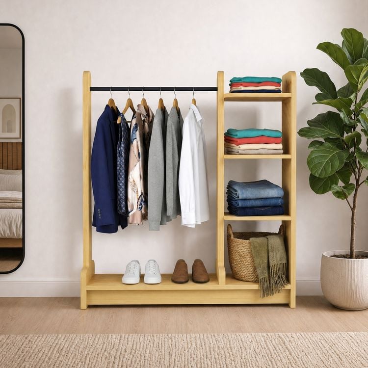 Produktbild: Holz Kleiderst&auml;nder mit Regal & Stange Lempu L