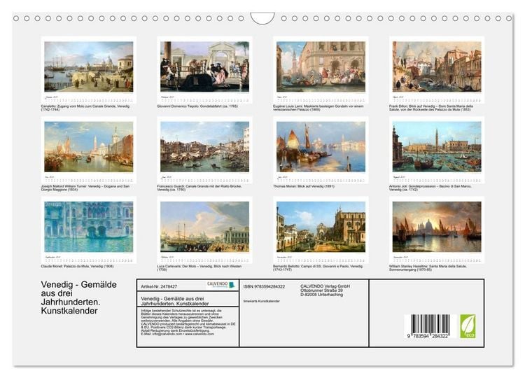 Produktbild: Venedig - Gem&auml;lde aus drei Jahrhunderten. Kunstkalender (Wandkalender 2027 DIN A3 quer), CALVENDO Monatskalender
