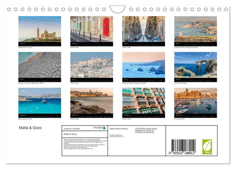 Produktbild: Malta & Gozo (Wandkalender 2026 DIN A4 quer), CALVENDO Monatskalender