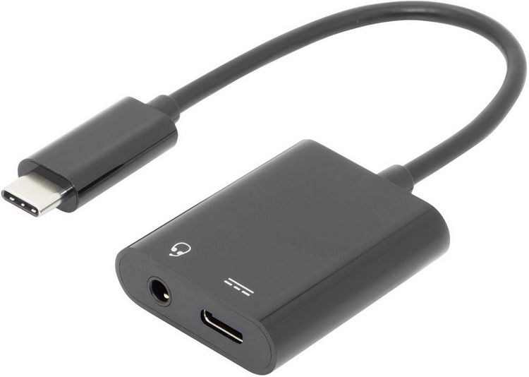 Produktbild: Digitus Audio Adapterkabel [1x USB-C&reg; Stecker - 2x USB-C&reg; Buchse, Klinkenbuchse 3.5 mm] AK-300400-002-S 20.00 cm Geschirmt, doppelt geschirmt