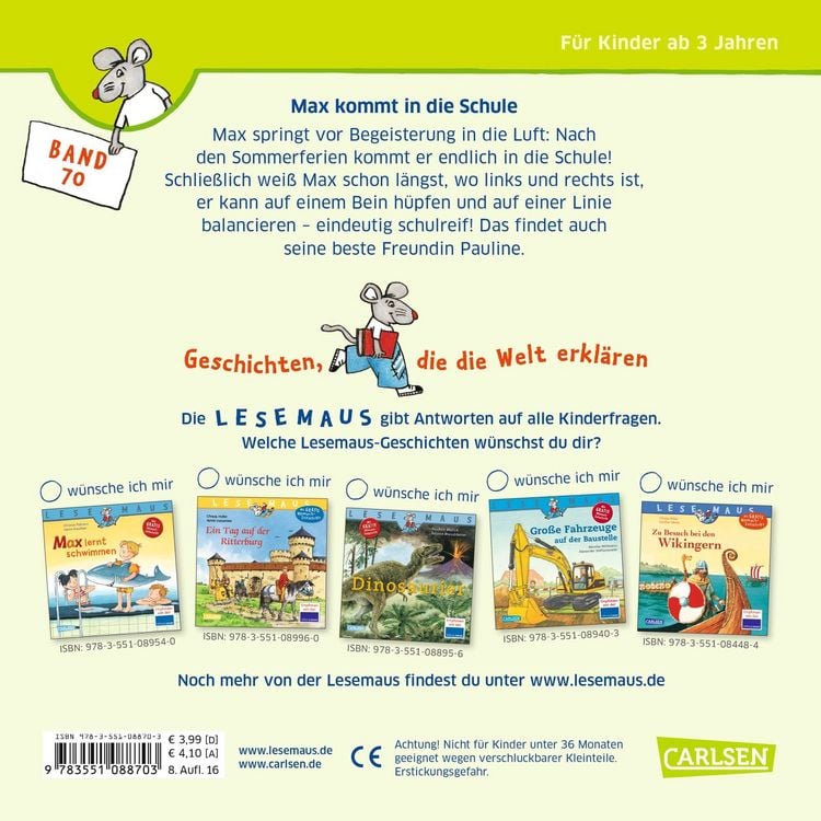 Produktbild: LESEMAUS 70: Max kommt in die Schule