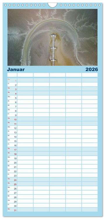 Produktbild: Familienplaner 2026 - neunziggrad I photoart: das wattenmeer von oben mit 5 Spalten (Wandkalender, 21 x 45 cm) CALVENDO