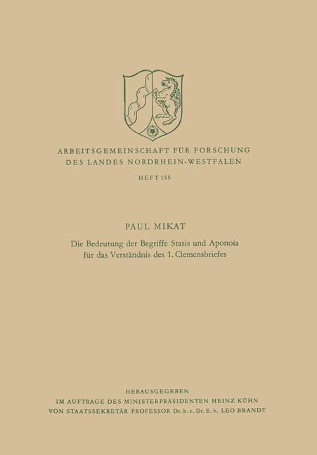 Produktbild: Die Bedeutung der Begriffe Stasis und Aponoia f&uuml;r das Verst&auml;ndnis des 1. Clemensbriefes