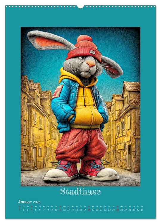 Produktbild: Urban Rabbits. Coole Stadthasen mit Charakter (hochwertiger Premium Wandkalender 2026 DIN A2 hoch), Kunstdruck in Hochglanz