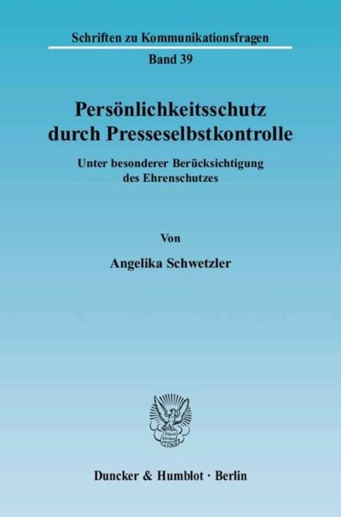 Produktbild: Persönlichkeitsschutz durch Presseselbstkontrolle.